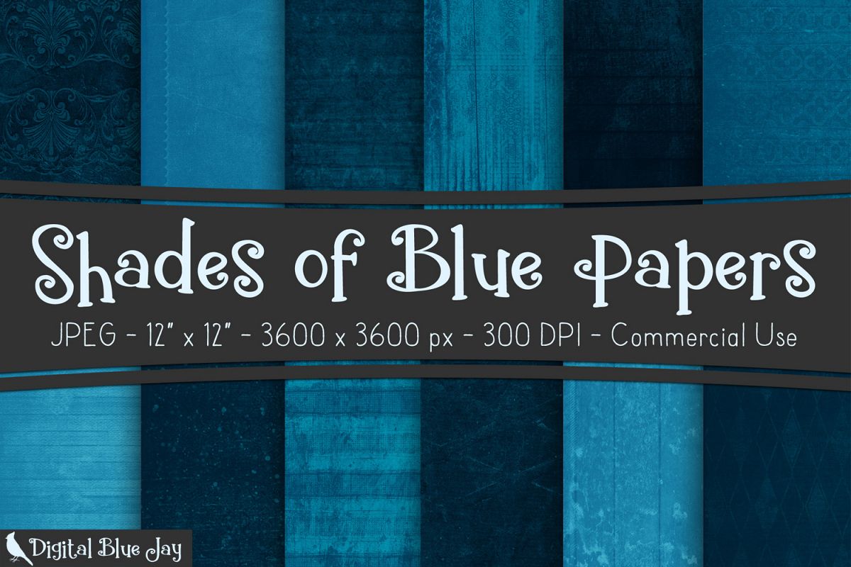 12 Digital Paper Textured Backgrounds - Shades of Blue example image 1