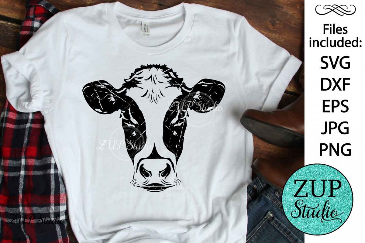 Distressed Cow Face Digital Cutting files file 169 example image 1