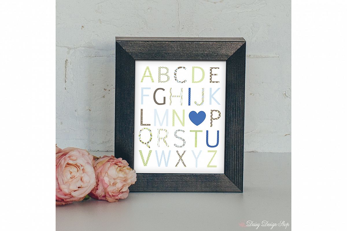 Art Print - Alphabet I Love You - Brown Blue and Green - Nursery or Home 8x10 Printable example image 1