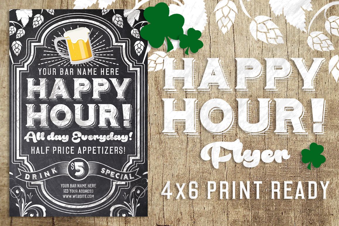 Chalk Happy Hour Flyer example image 1