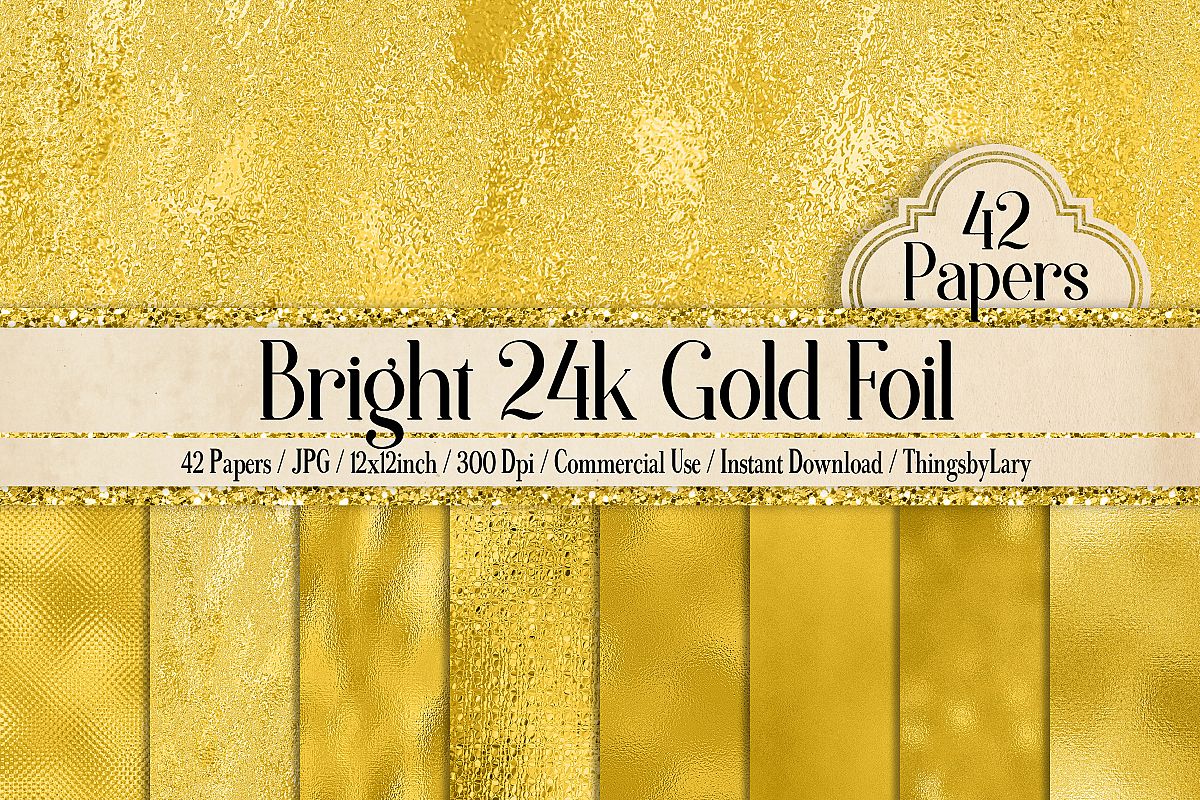 42 Bright 24k Gold Foil Papers (93375) Backgrounds Design Bundles