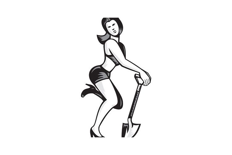 Pin-up Girl With Shovel Spade Retro example image 1