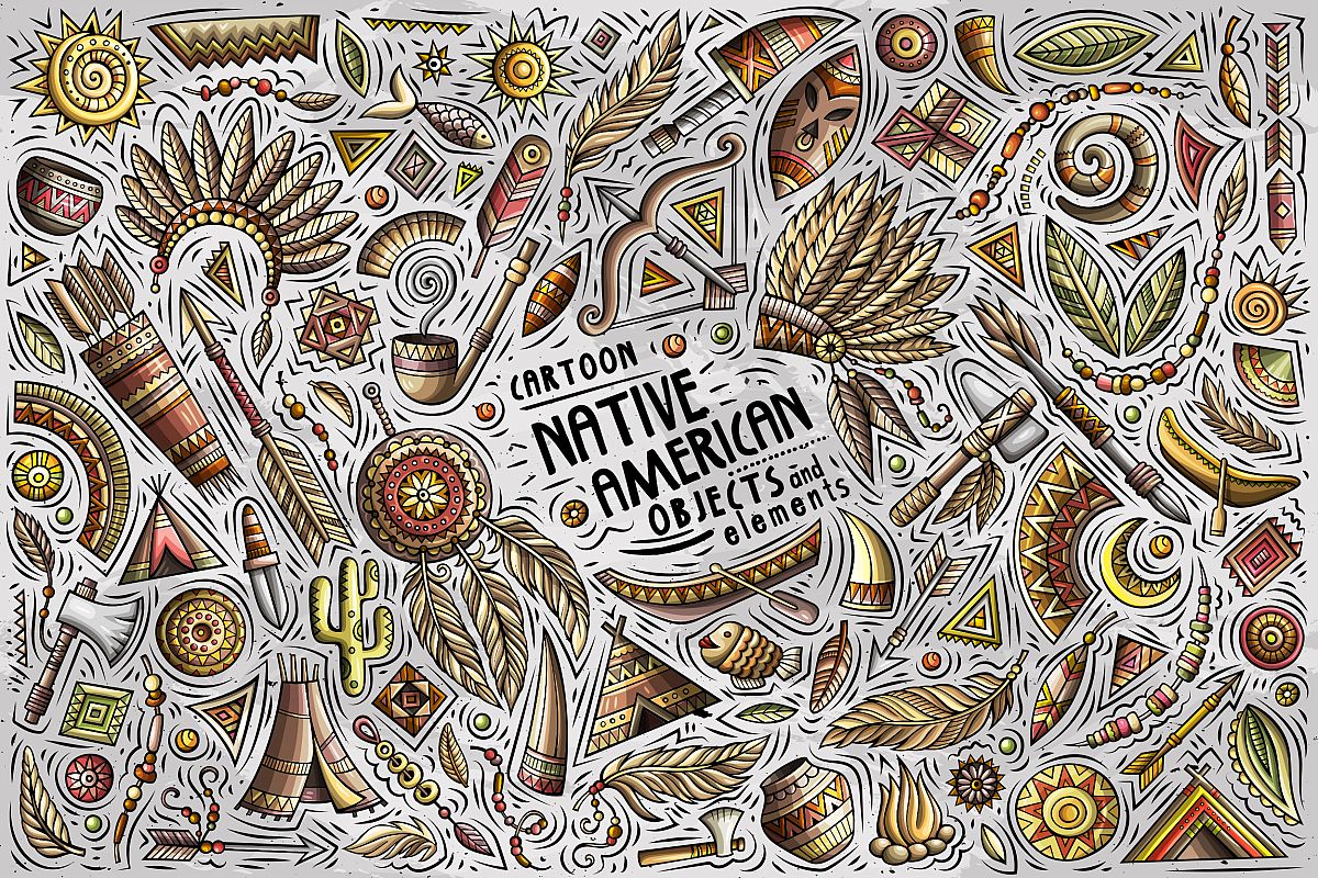 Native American Cartoon Objects Set example image 1