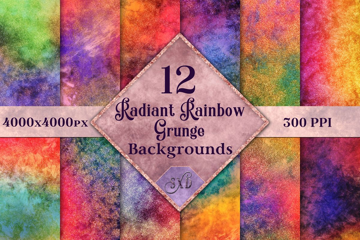 Radiant Rainbow Grunge Backgrounds - 12 Image Set example image 1