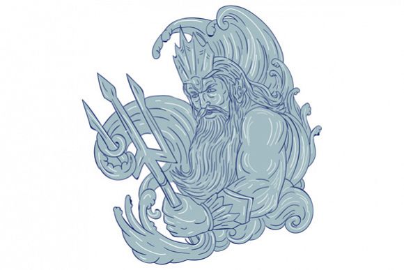 Poseidon Trident Waves Drawing example image 1