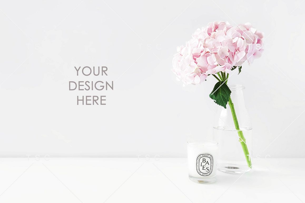 Pink Hydrangea and Candle Stock Photo example image 1