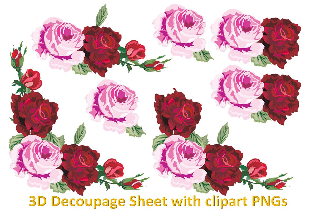 Floral Decoupage sheet or collage sheet. Printable and PNGs example image 1