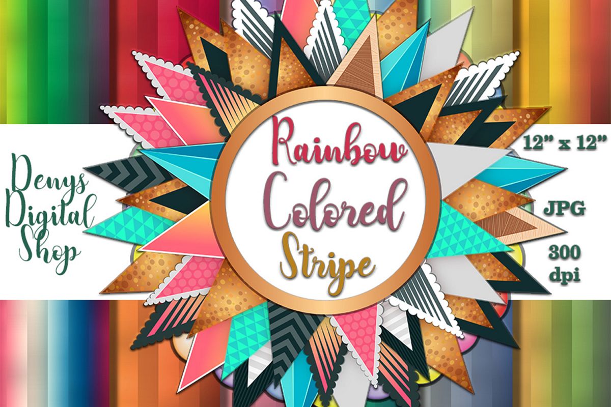 Rainbow Colored Stripe, Digital Scrapbook Paper,BLACK FRIDAY example image 1