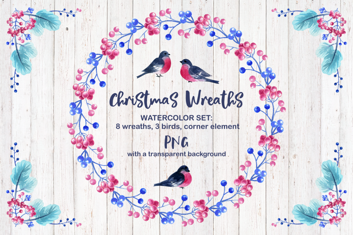 Christmas wreaths. Watercolor cliparts example image 1