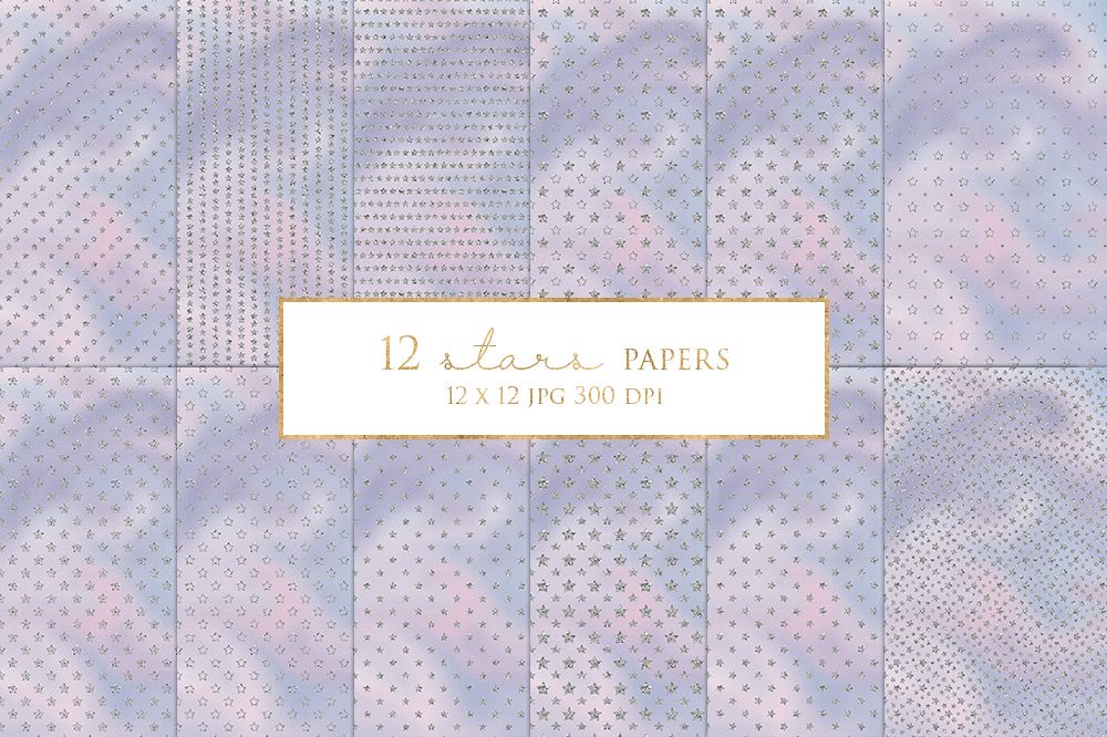 12 Silver Stars Digital Paper Pack example image 1