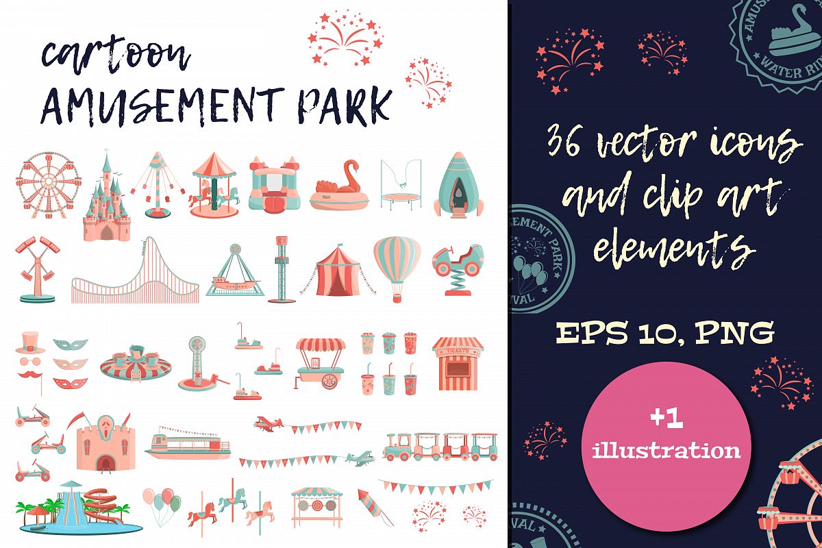 Cartoon amusement park ICON SET. example image 1