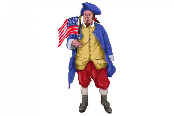 American Patriot Shouting Holding Flag Watercolor example image 1