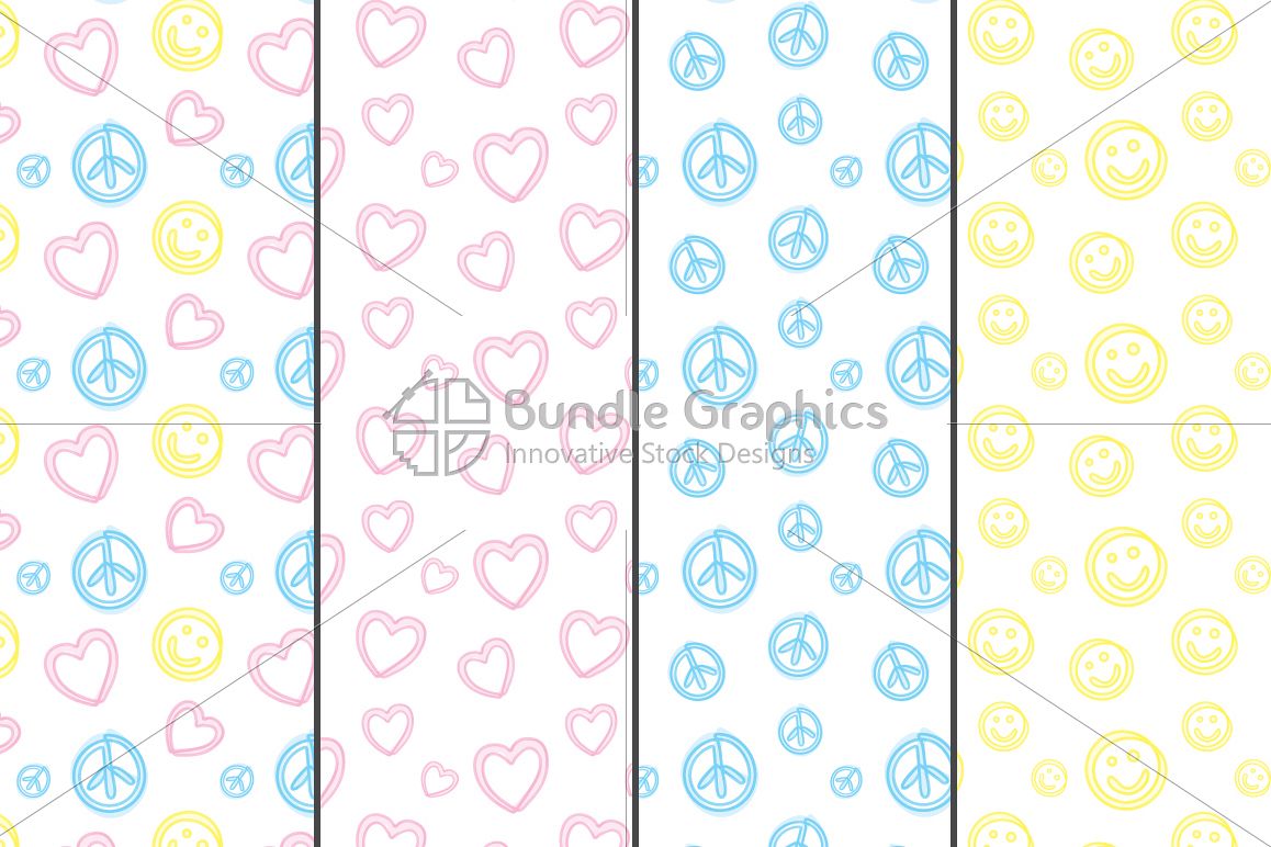 Freehand Style Love, Peace, Balance Pattern Set example image 1
