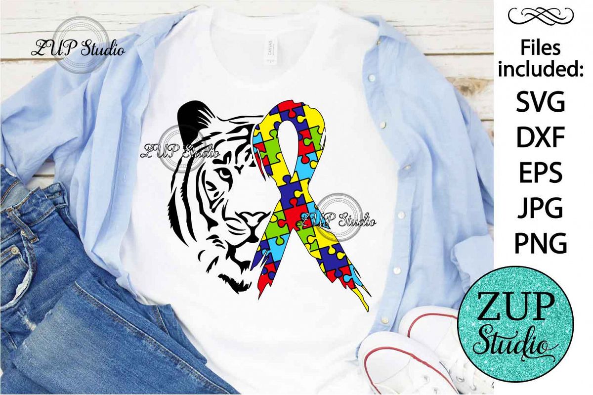 Tiger with Autism Ribbon svg design 462 example image 1