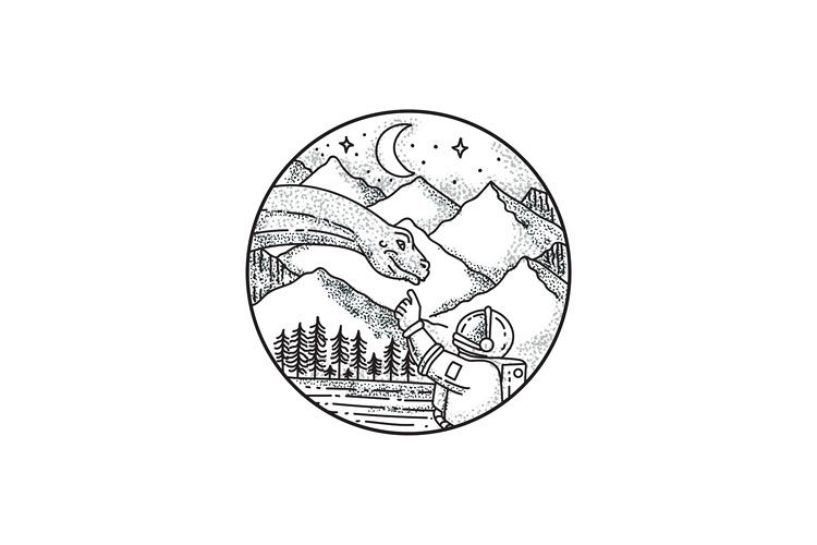 Brontosaurus Astronaut Mountain Circle Tattoo example image 1