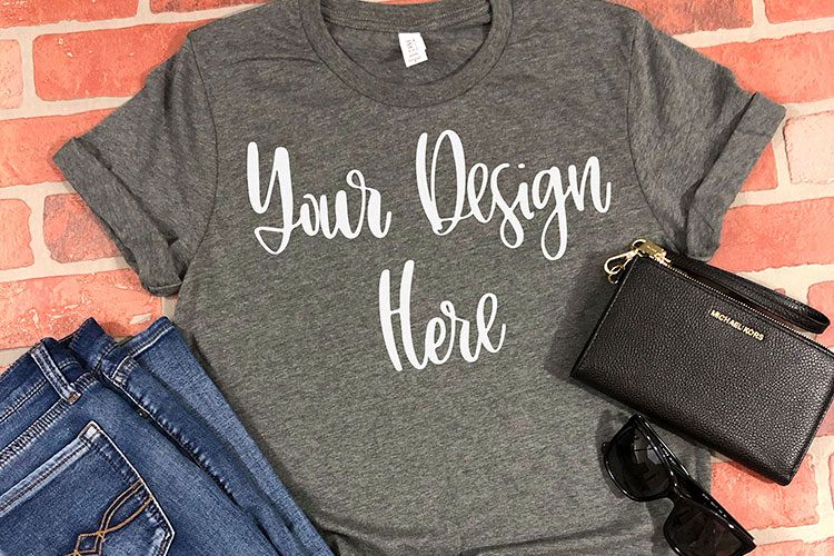Bella 3001 Deep Heather Grey Mockup Photo - Flatlay Photo example image 1