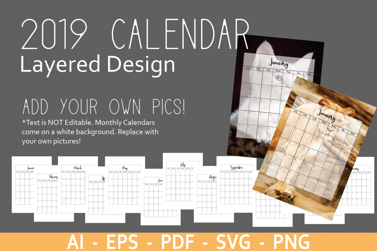 Layered / Editable 2019 Calendar example image 1