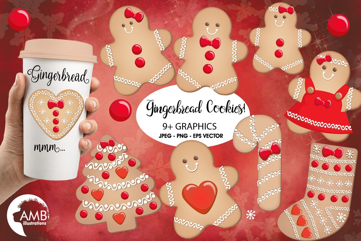 Christmas Cookie Clipart, GRAPHICS, ILLUSTRATIONS AMB-1502 example image 1