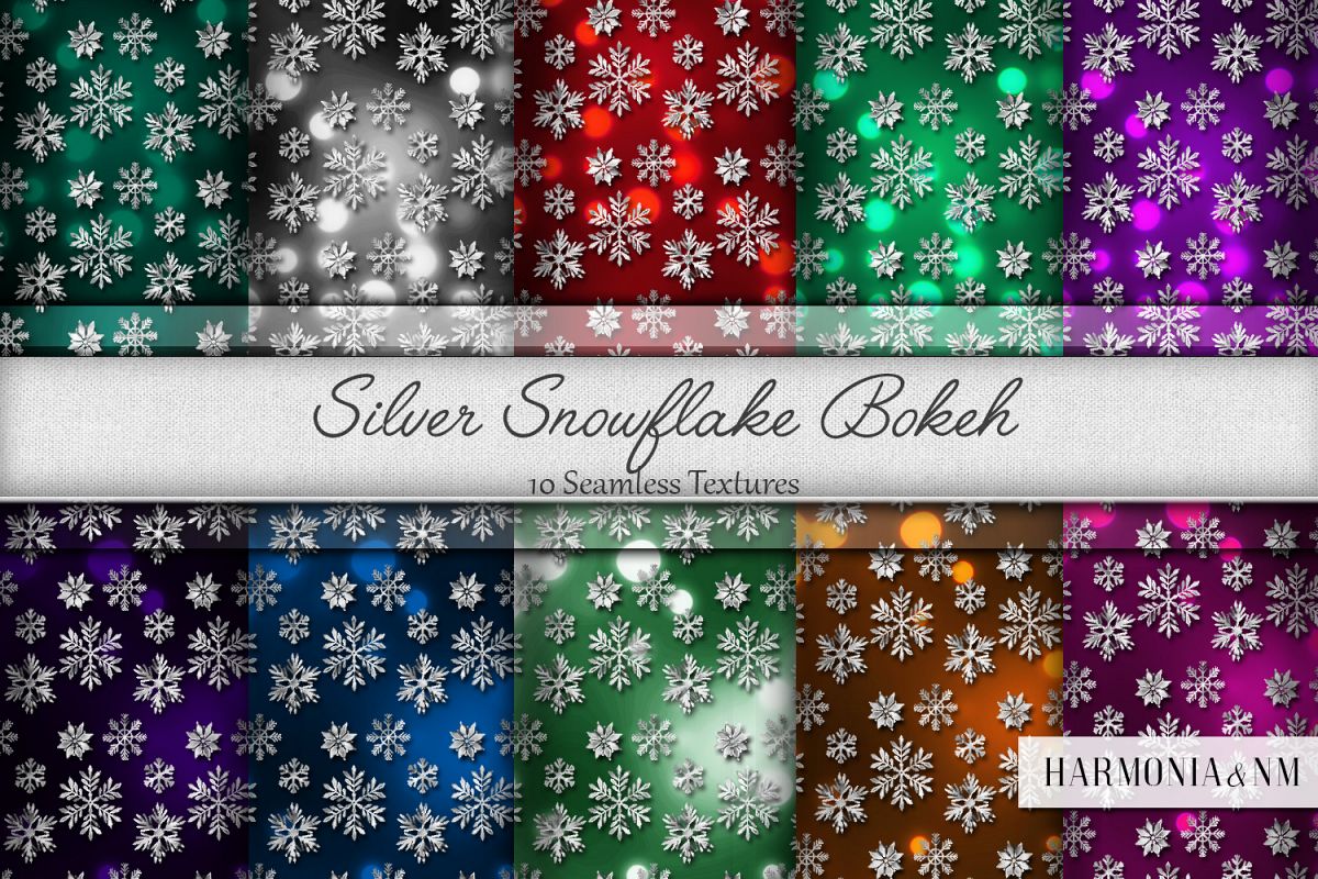 Silver Snowflake Bokeh 10 Seamless Textures example image 1