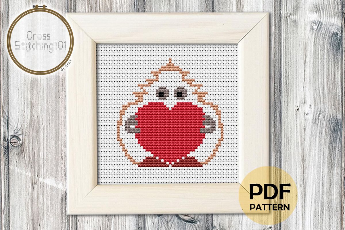Mascot Holding Heart Cross Stitch Pattern- Instant Download example image 1