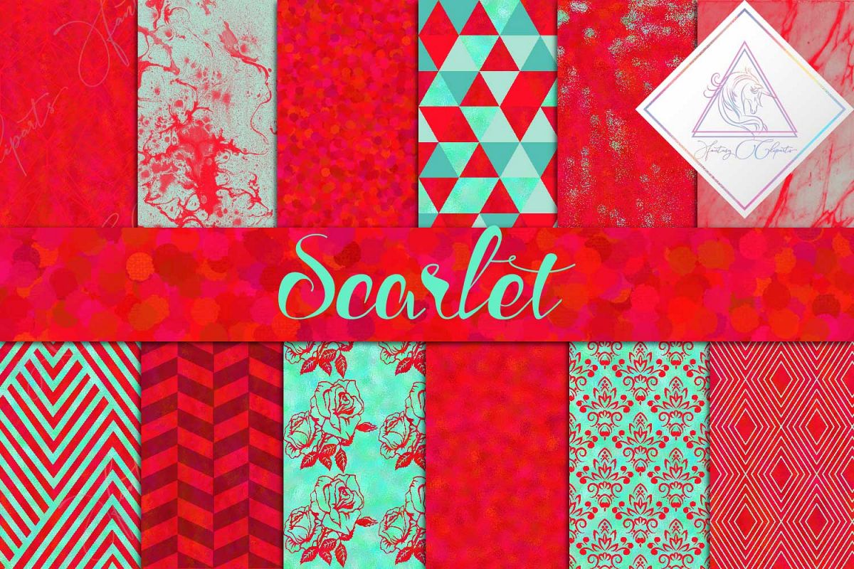 Watercolor Scarlet Digital Paper example image 1