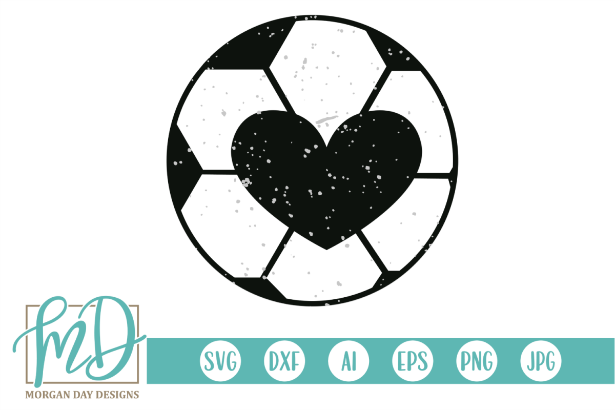 Grunge Soccer Ball Heart SVG, DXF, AI, EPS, PNG, JPEG example image 1