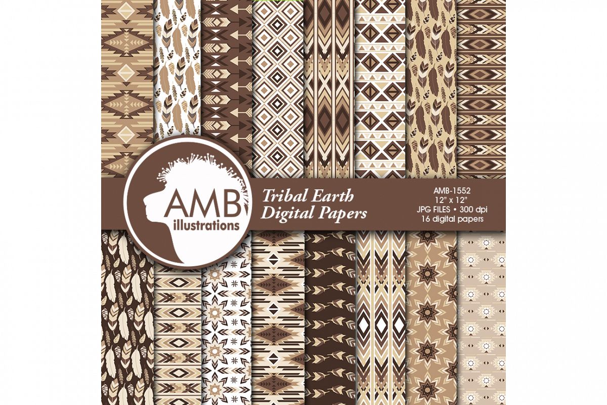 Arrows Tribal, Feathers Digital Papers, Tribal brown and beige Papers, Aztec papers, Arrows Triangles, instant download, AMB-1552 example image 1