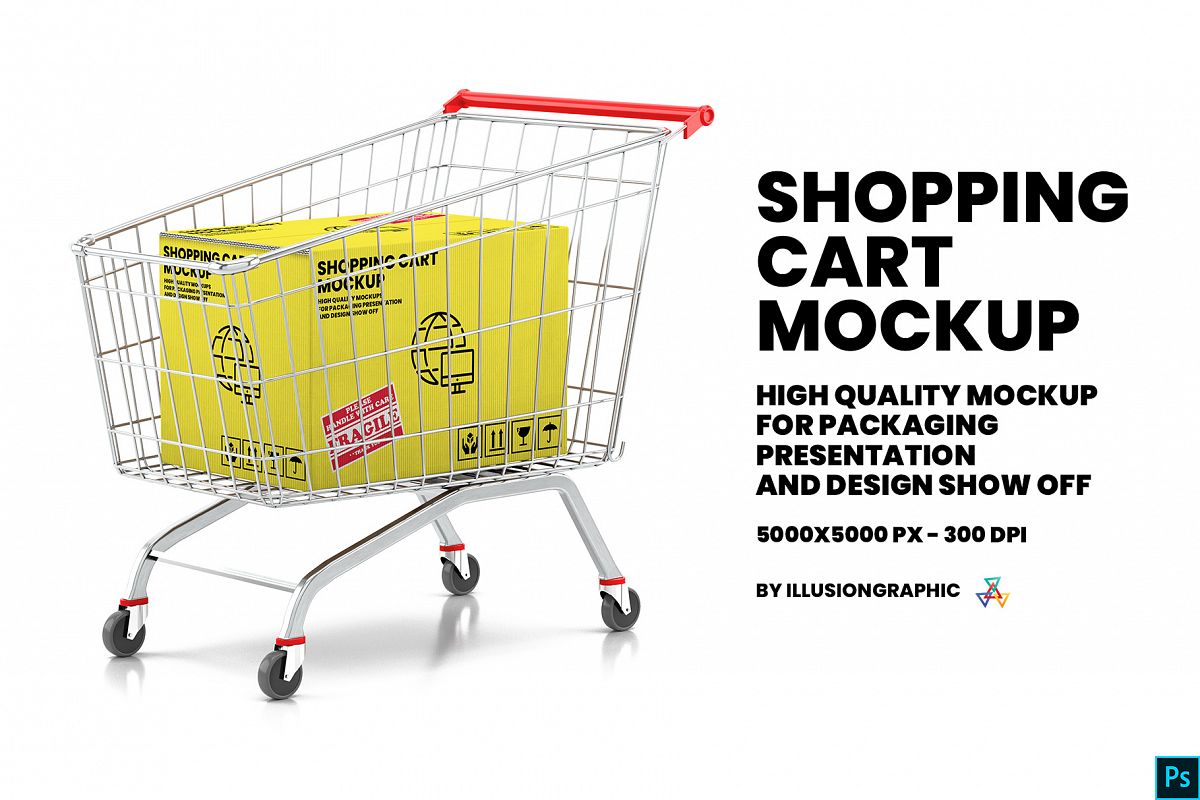 Download Shopping Cart With Kraft Box Mockup (538967) | Products | Design Bundles