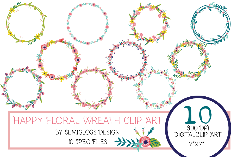 Floral Wreath Clipart with Hand-drawn Flowers example image 1