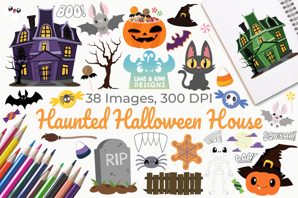 Haunted Halloween House Clipart, Instant Download Vector Art example image 1