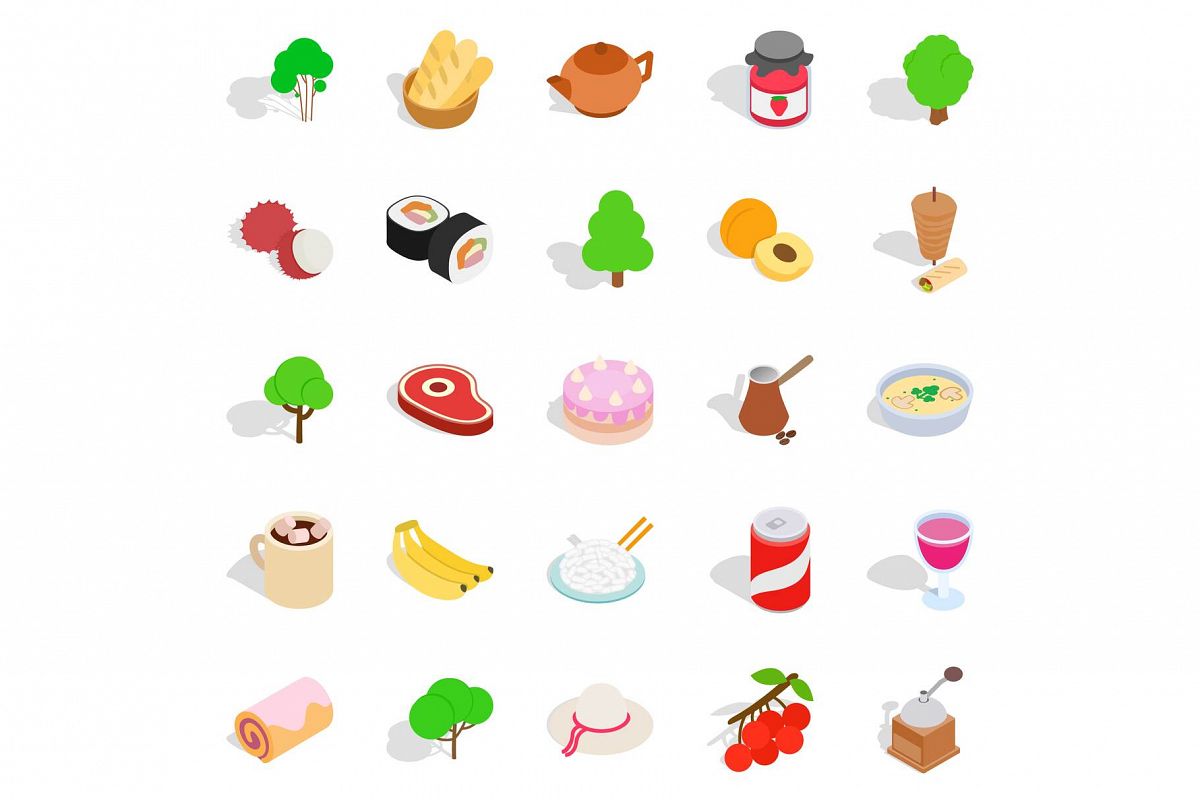 Food on the street icons set, isometric style example image 1