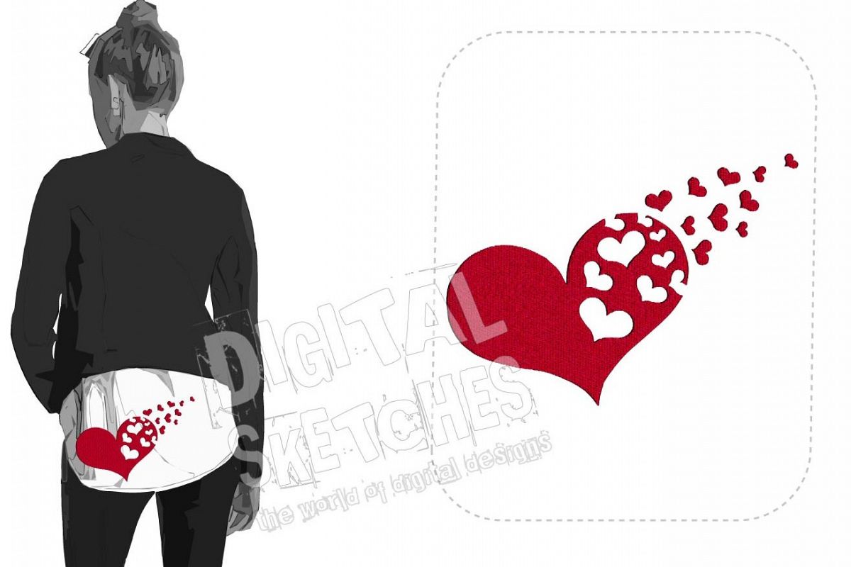 Hearts Rain Machine Embroidery Design 3 Sizes example image 1