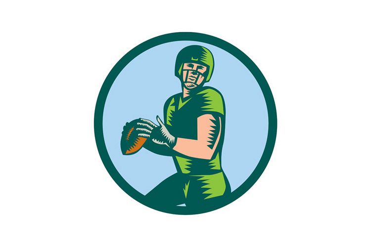 American Football QB Throwing Circle Woodcut example image 1