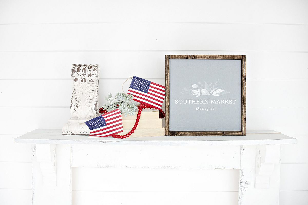 Patriotic Summer Wood 12x12 Sign Mock Up Stock Photo example image 1