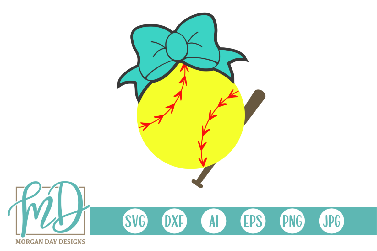 Softball Bat Bow SVG, DXF, AI, EPS, PNG, JPEG example image 1