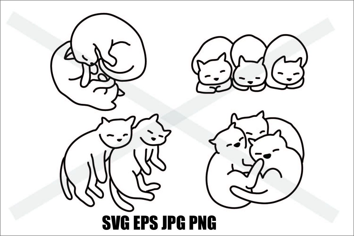 Cat Sleeping Set C - SVG EPS JPG PNG example image 1