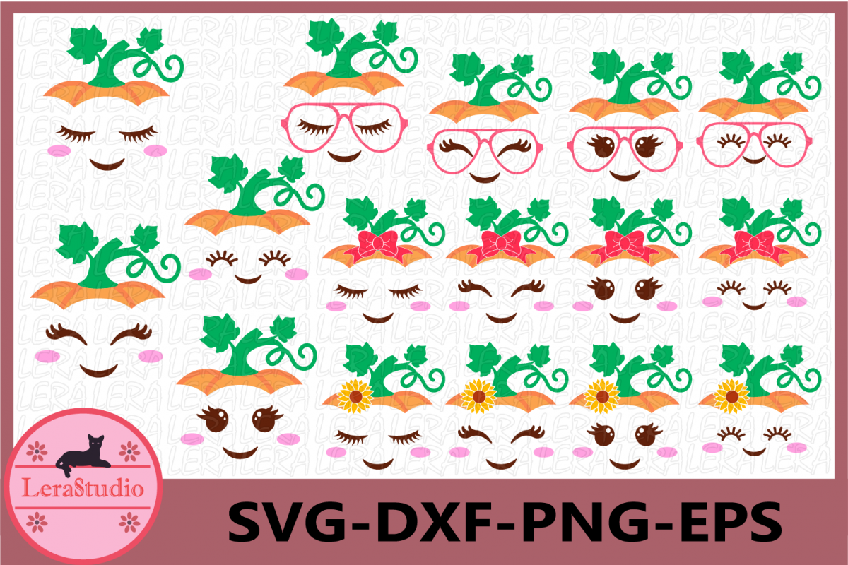 Pumpkin Face Svg, Cute Pumpkin Svg, Halloween Girls Svg example image 1