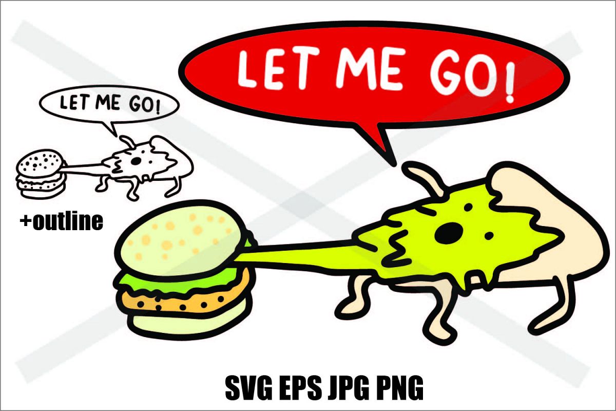 Hamburger Eating Pizza- SVG-EPS-JPG-PNG example image 1