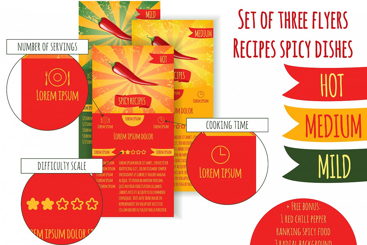 Set flyers. Recipes spicy dishes example image 1