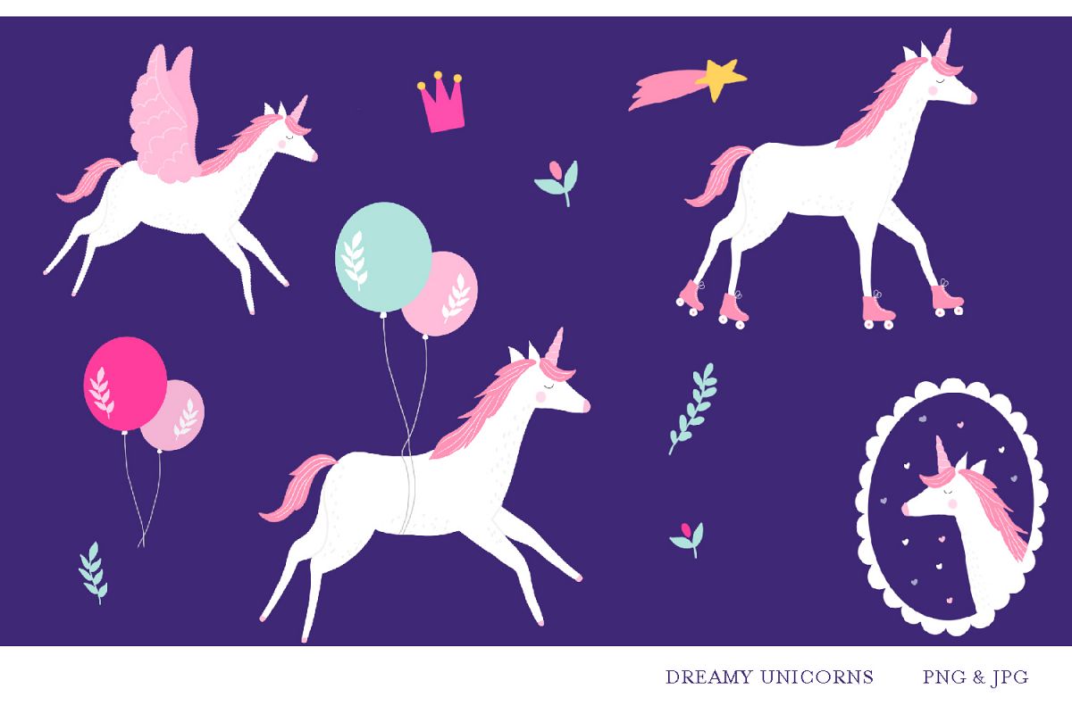 Birthday Unicorns- jpg, png, high quality detail, 300 dpi example image 1