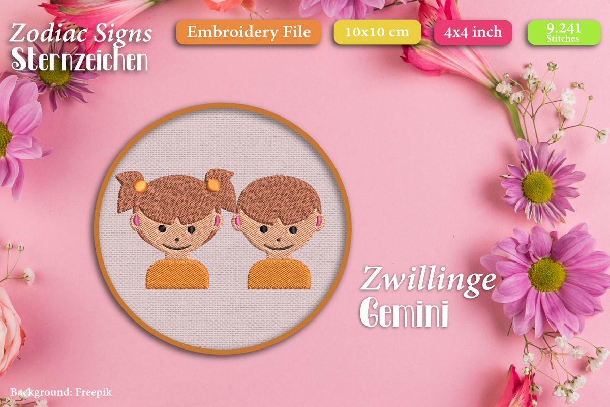 Zodiac sign - Gemini - Embroidery Files example image 1