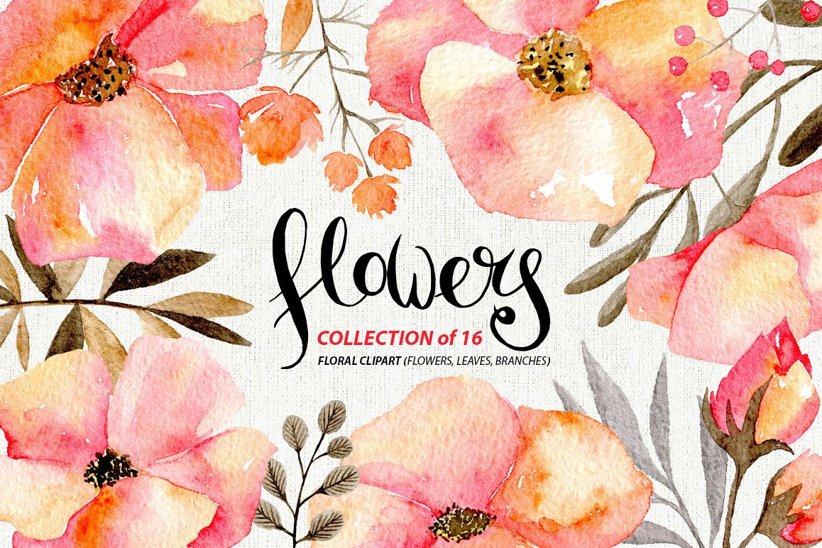 Gentle watercolor flowers, 16 png example image 1