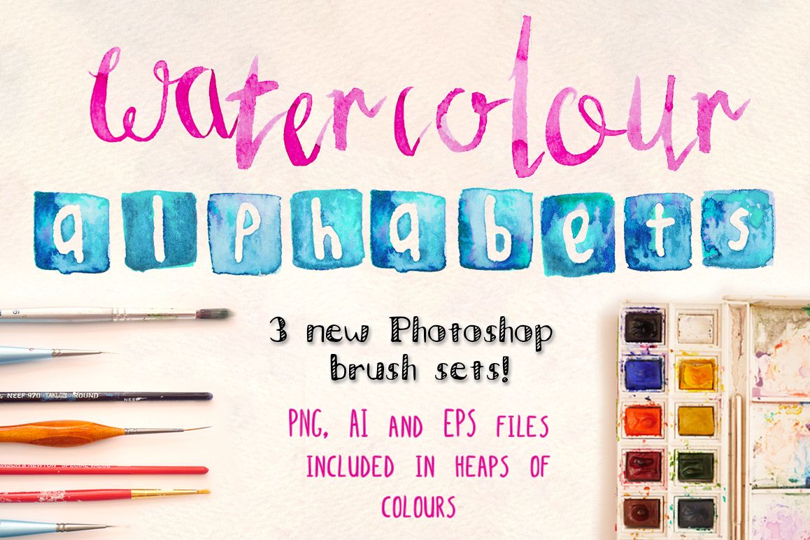 3 Watercolor Alphabet Brush Sets example image 1