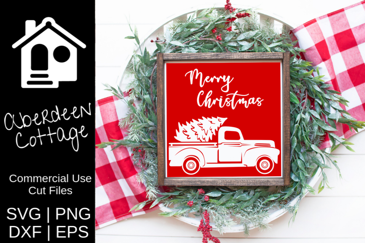 Merry Christmas Vintage Truck 2 SVG example image 1
