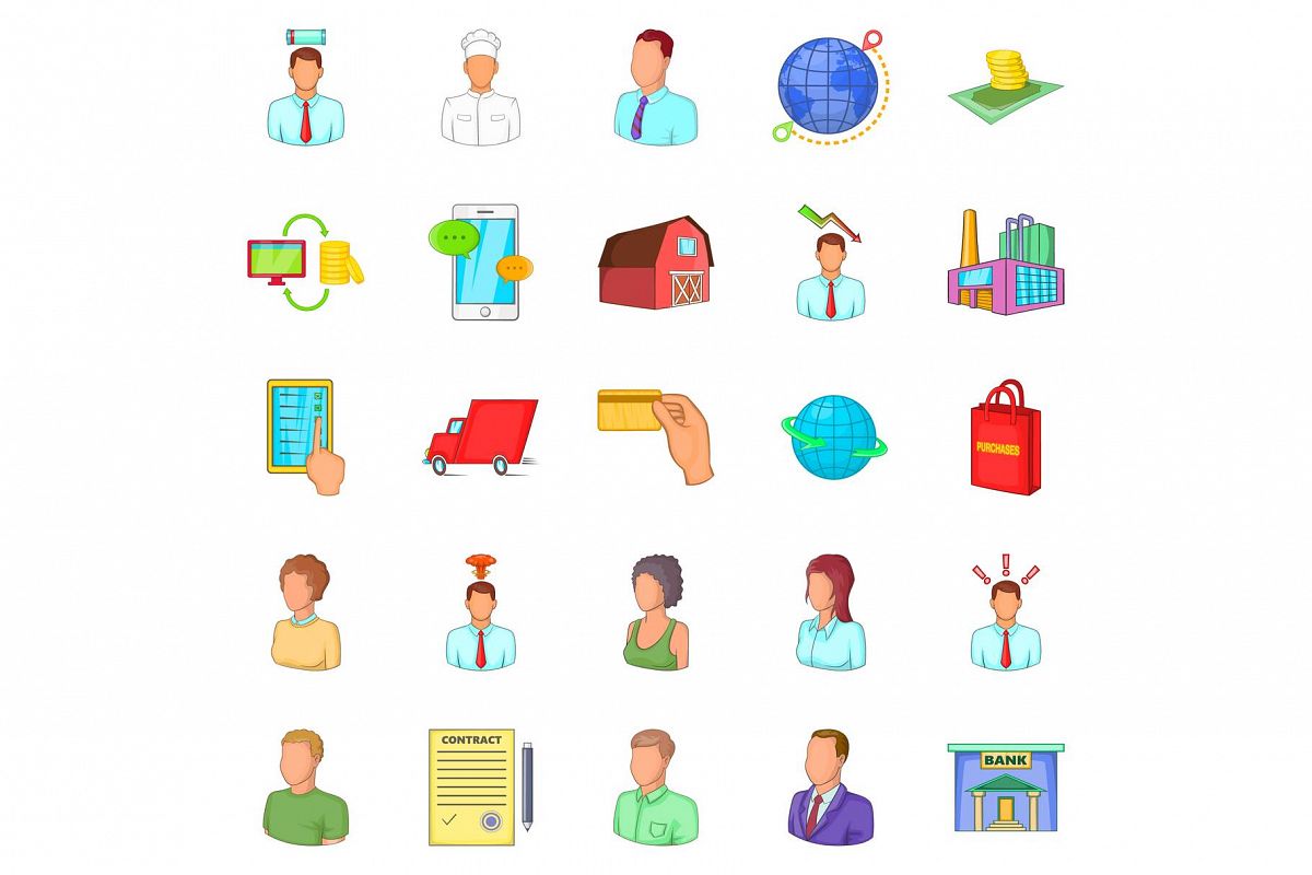 Distributive trades icons set, cartoon style example image 1