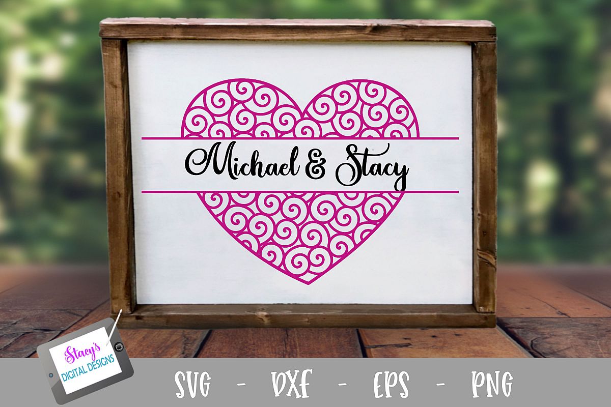 Swirly Heart Split Monogram SVG Cut File example image 1