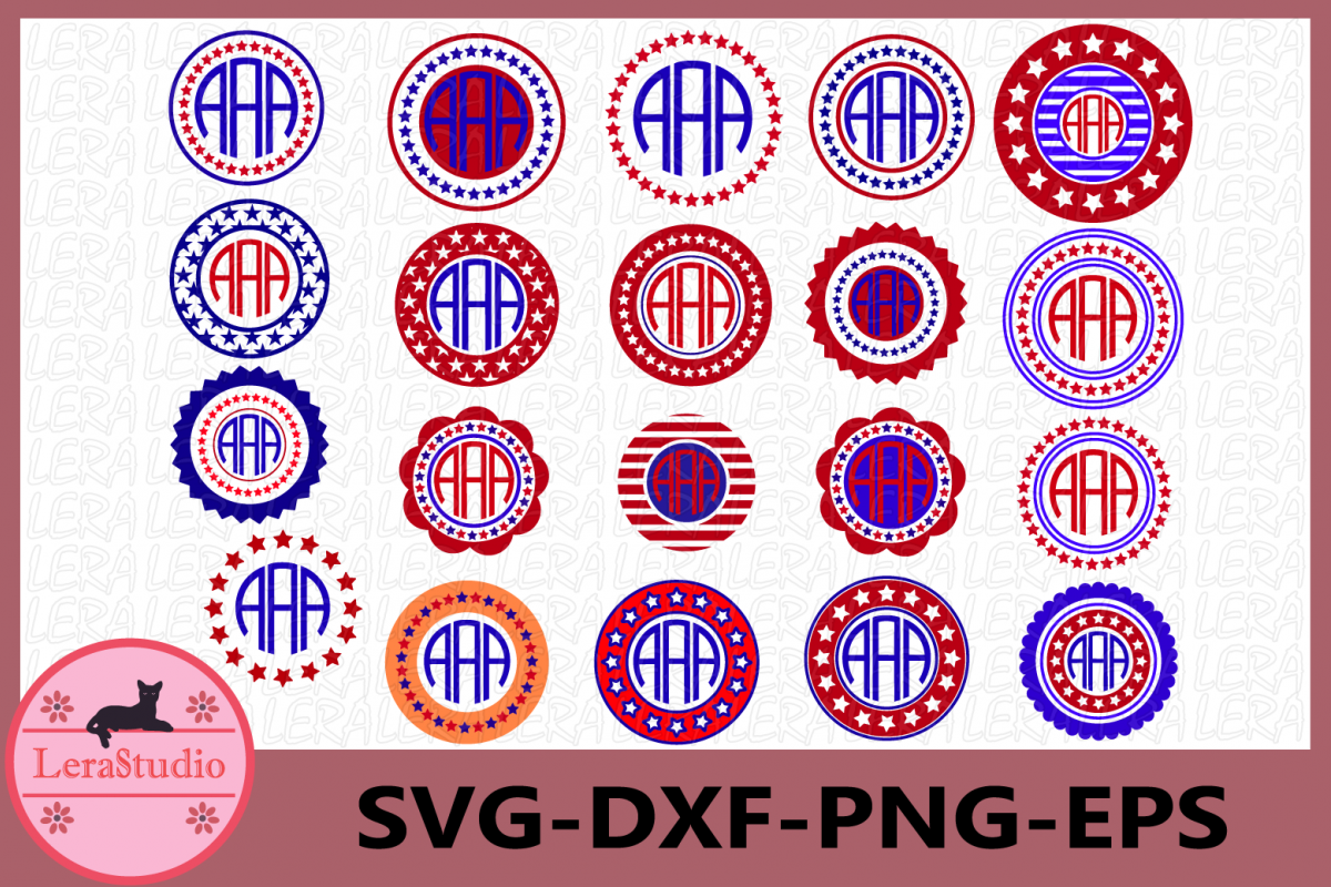 Download 4th of July Svg, Circle Monogram Frames SVG, Fourth of July