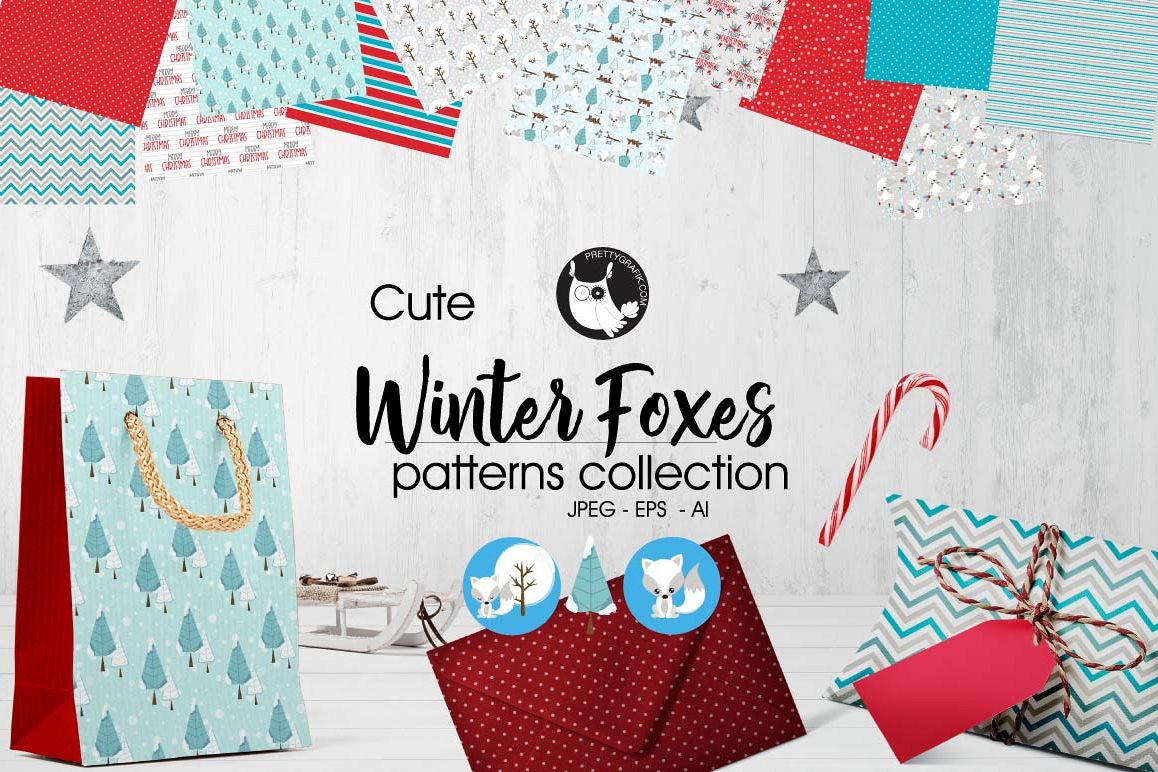 WINTER-FOXES , digital papers example image 1