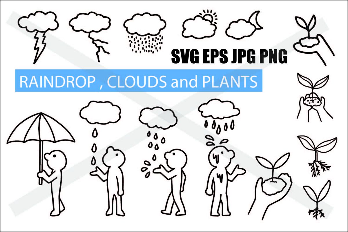 Cloud Raindrop and Plant - SVG EPS JPG PNG example image 1