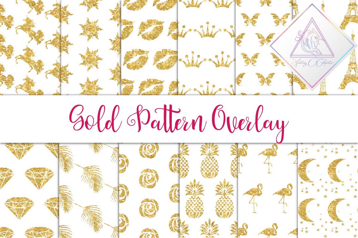 Gold Glitter Seamless Pattern Overlay Clipart example image 1